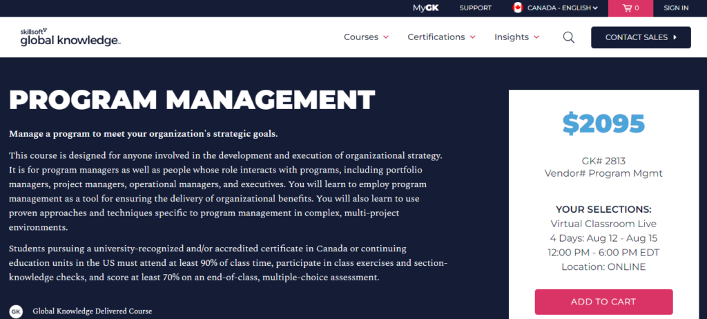 Program Management course page screenshot