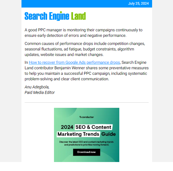 Search Engine Land digital agency newsletter screenshot
