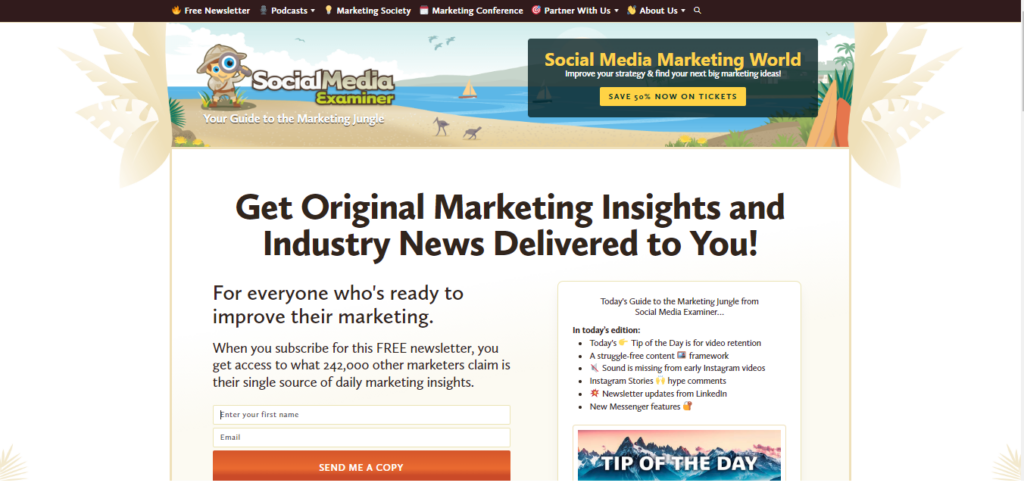 Social Media Examiner newsletter landing page