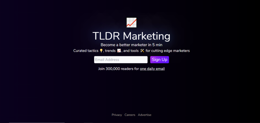 TL;DR Marketing newsletter landing page