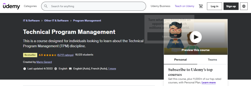 Technical Program Management course page screenshot