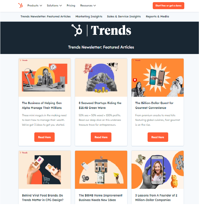 screenshot of Trends by Hubspot digital agency newsletter