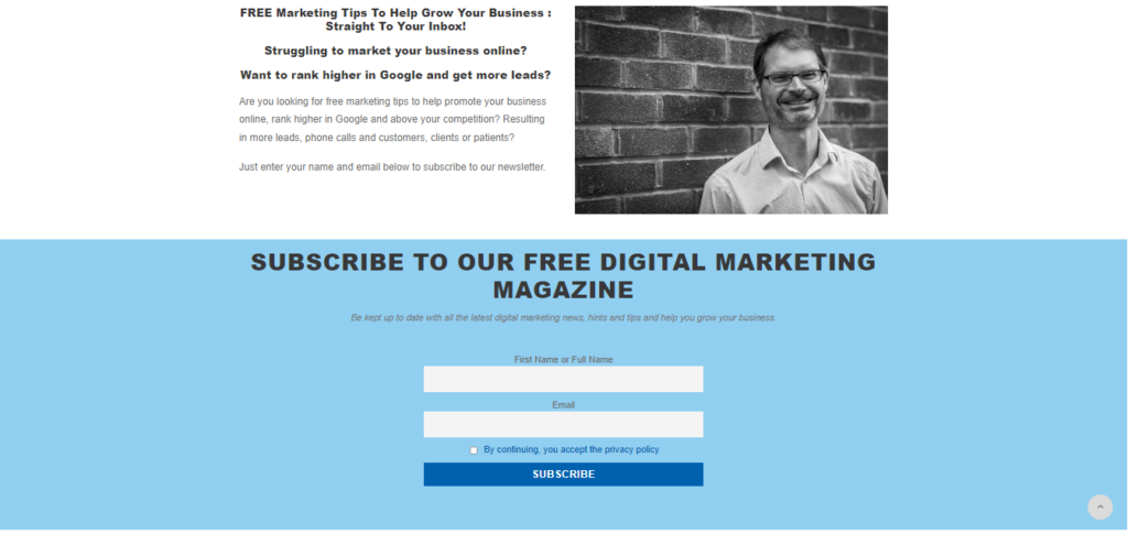 Blue Square Management's Digital Marketing newsletter subscription page