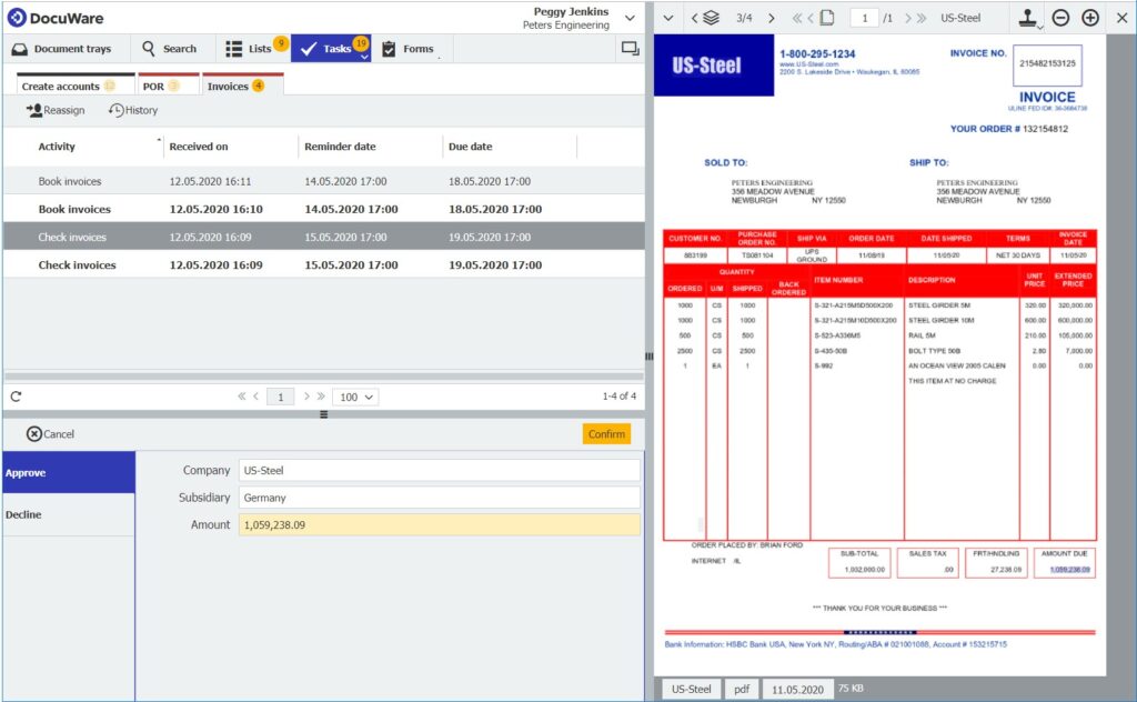docuware invoicing industry specific features screenshot
