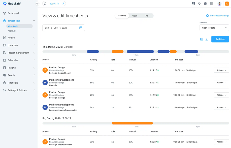 Hubstaff timesheet screenshot