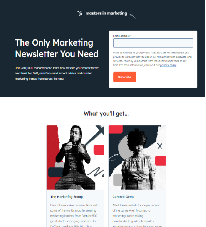 Masters in Marketing subscribe page