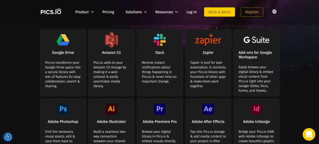 pics.io integration capabilities screenshot