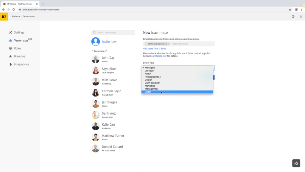 pics.io scalability and teamsize screenshot
