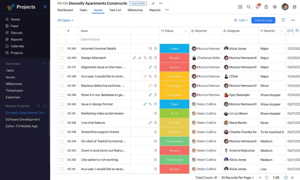 screenshot of industry-specific zoho projects features