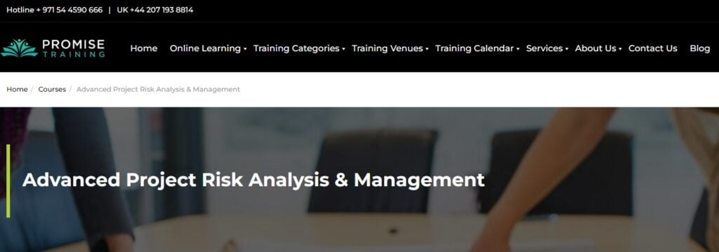 Advanced Project Risk Analysis & Management course landing page