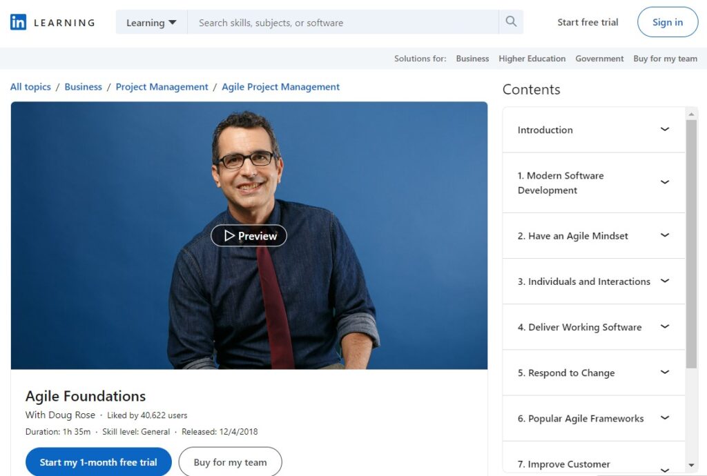 Agile Foundations course landing page