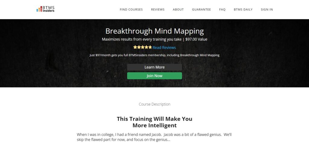 BTSM Insiders Breakthrough Mind Mapping Course Page screenshot