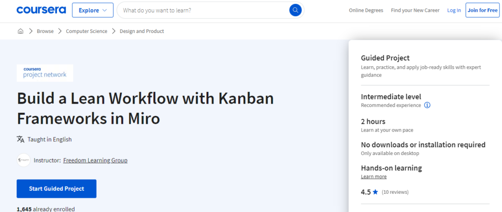 screenshot of the page for Build a Lean Workflow with Kanban Frameworks in Miro