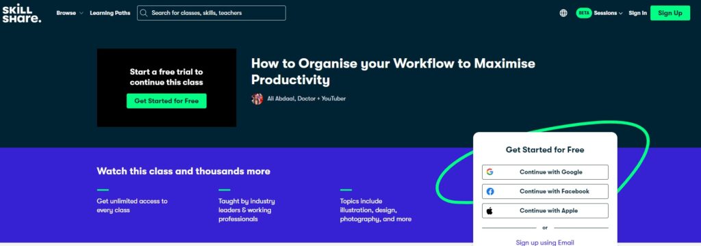 How to Organise your Workflow to Maximise Productivity course landing page