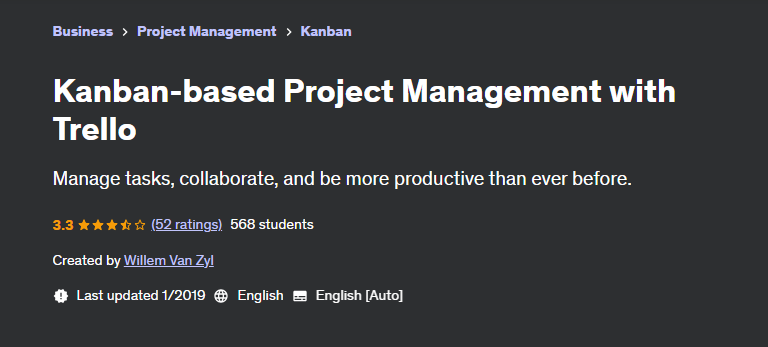 Kanban-based Project Management with Trello course website screenshot