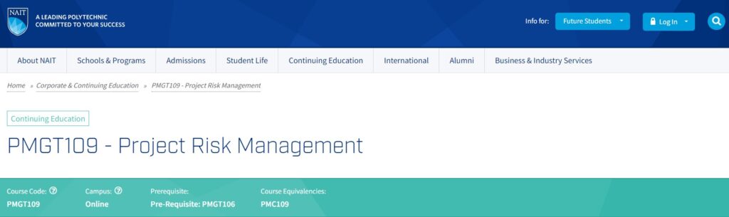 PMGT109 - Project Risk Management landing page