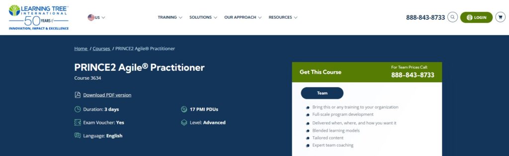PRINCE2 Agile® Practitioner course page