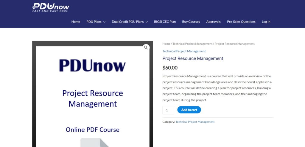 Project Resource Management course page screenshot