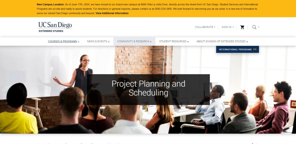 UC San Diego Project Planning and Scheduling Landing Page screenshot
