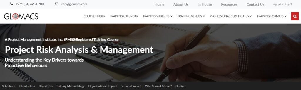 Project Risk Analysis & Management course page screenshot
