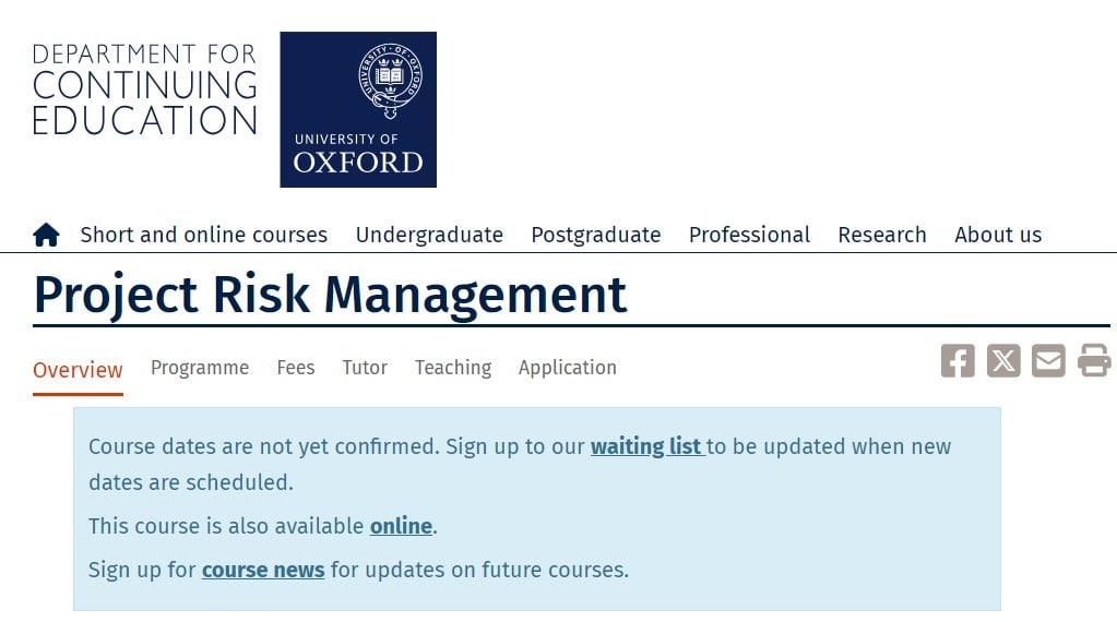 The Project Risk Management course website