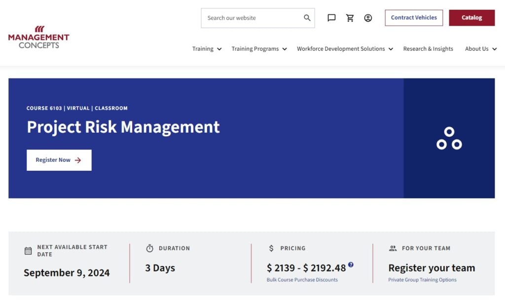 Project Risk Management course page screenshot