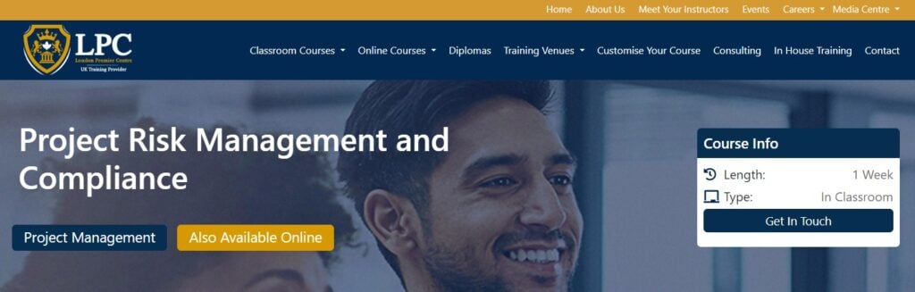 Project Risk Management and Compliance course page screenshot