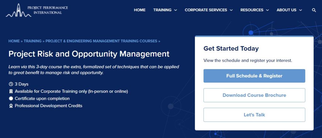 Project Risk & Opportunity Management course website
