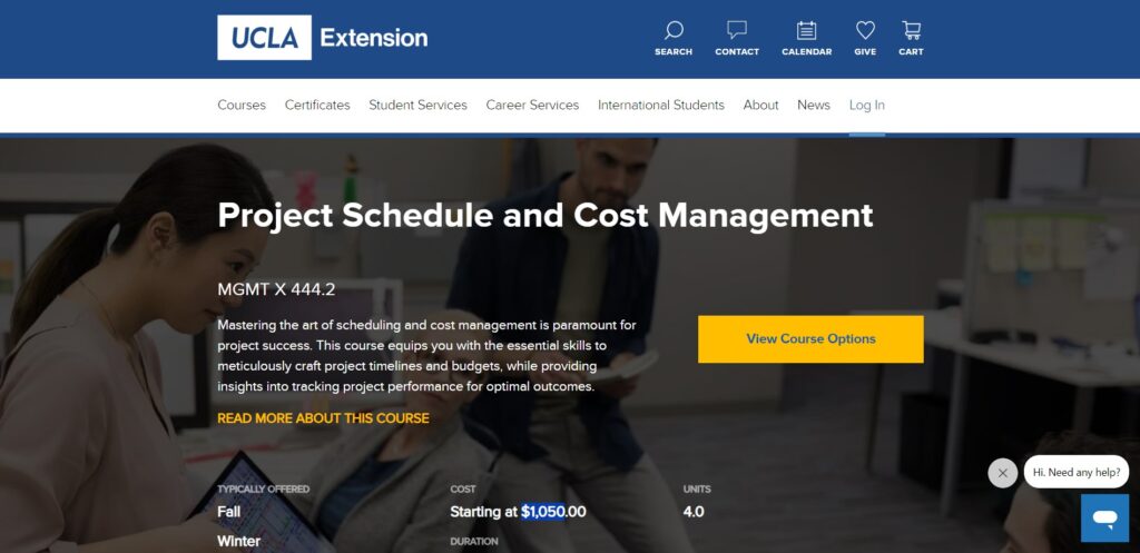 UCLA Extension Project Schedule and Cost Management Course Page screenshot