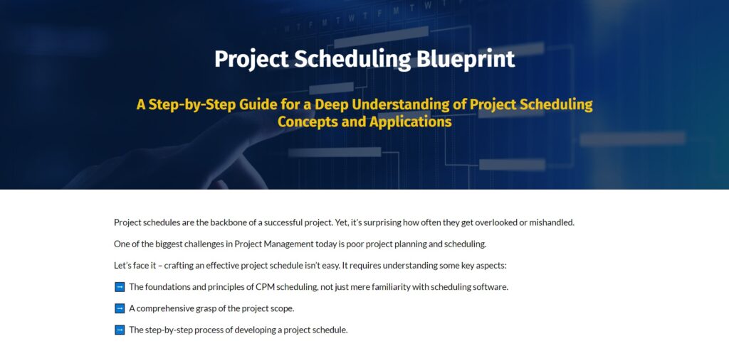 Project control academy project scheduling blueprint course page screenshot