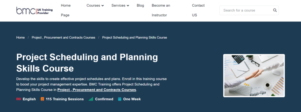 BMC Project Scheduling and Planning Skills Course Landing Page screenshot