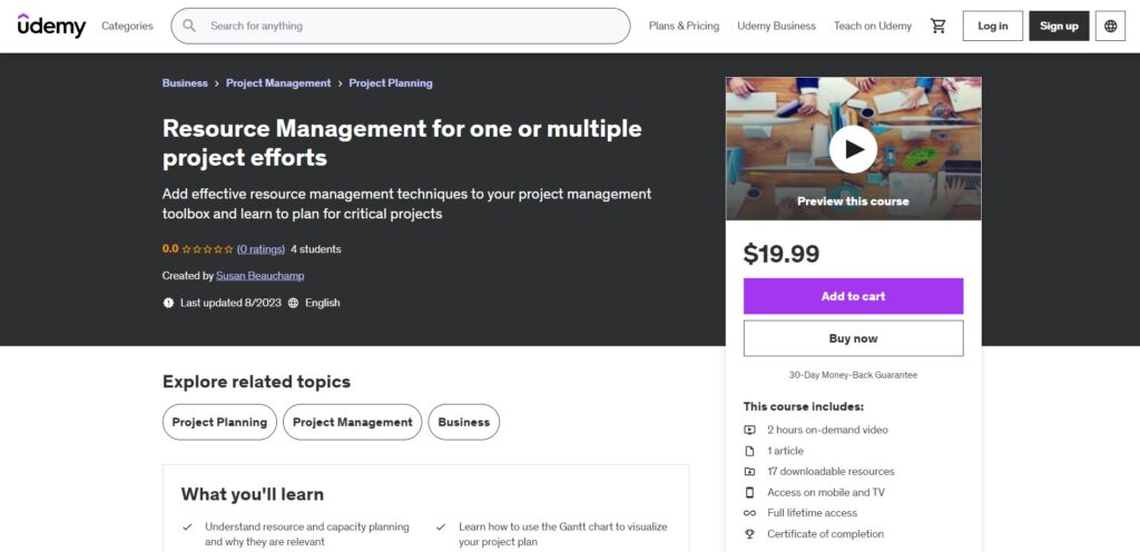 Udemy Resource Management Course page