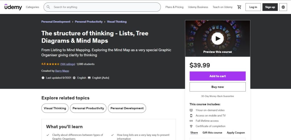 Udemy The Structure of Thinking - Lists, Tree Diagrams &amp; Mind Maps Landing Page screenshot