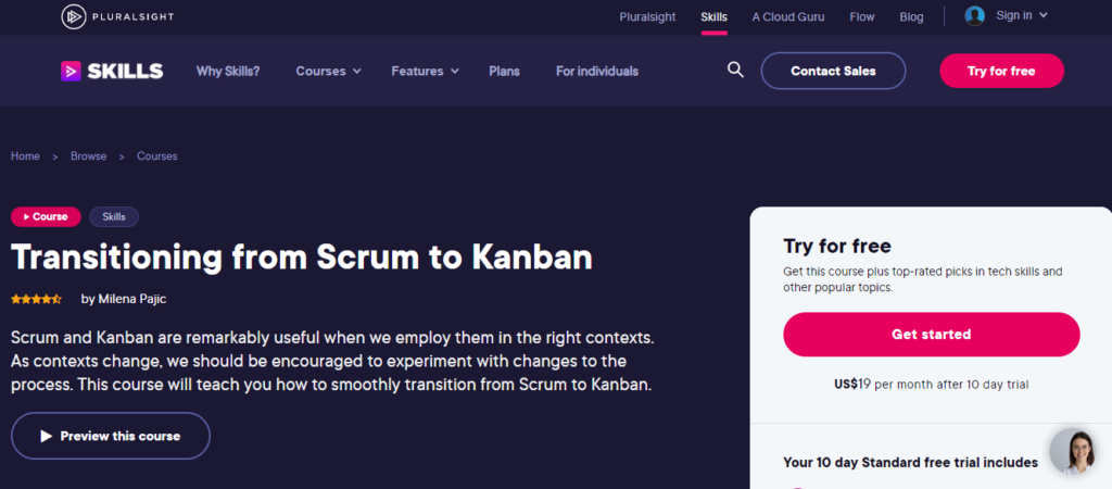 Transitioning from Scrum to Kanban course website screenshot
