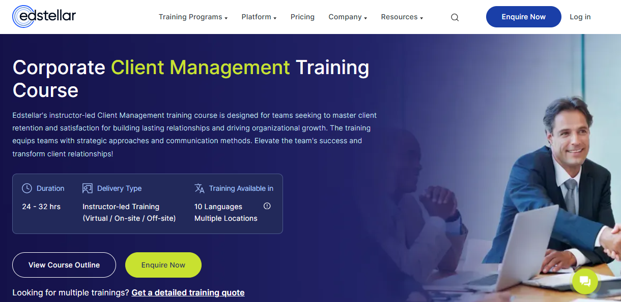 Corporate Client Management Training Course page screenshot