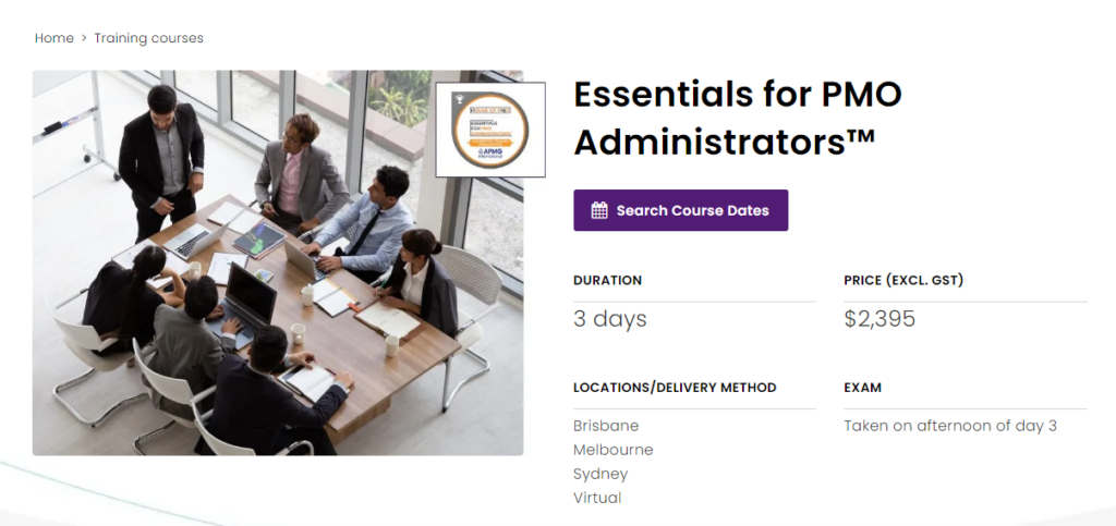 Essentials for PMO Administrators™ website screenshot