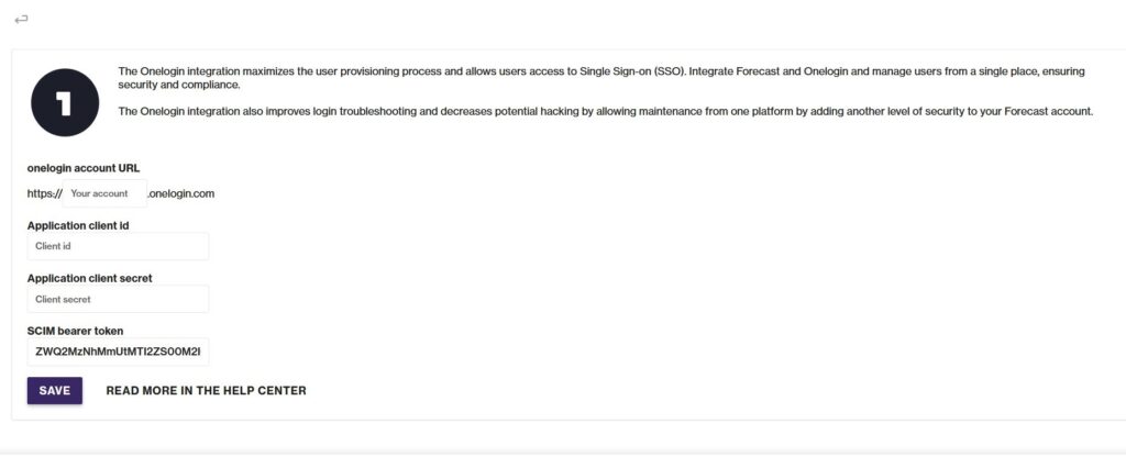 forecast onelogin integration screenshot