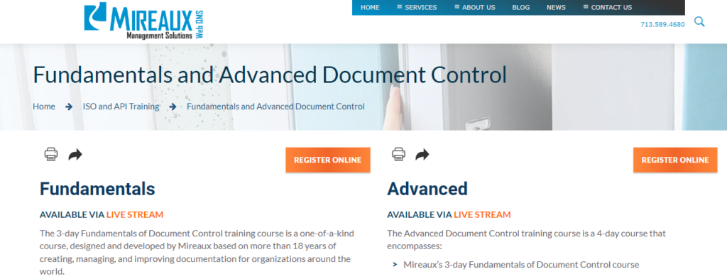 Fundamentals of Advanced Document Control website screenshot