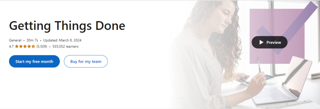 Getting Things Done course page screenshot