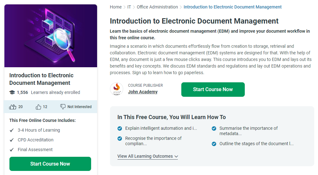 Introduction to Electronic Document Management website screenshot