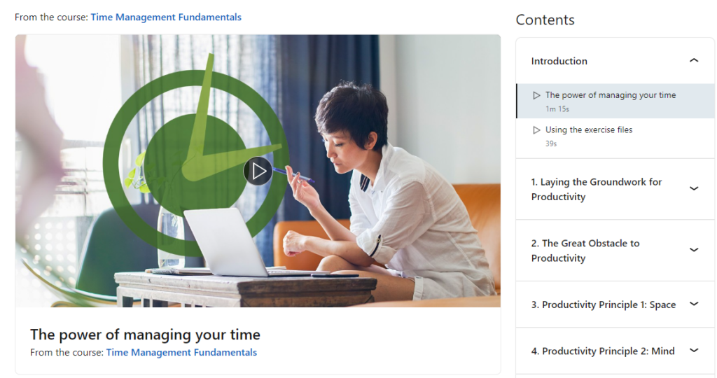 Time Management Fundamentals course page screenshot