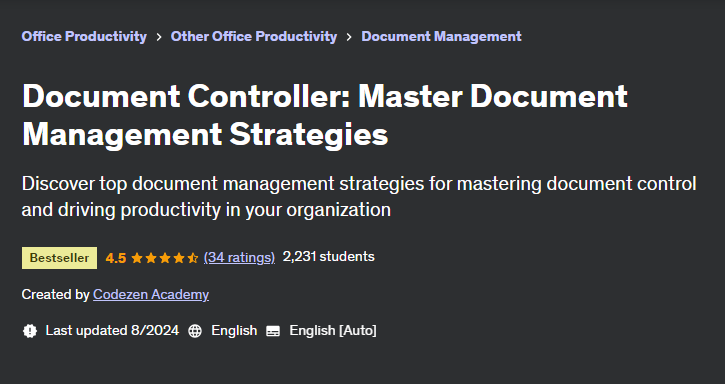 Document Controller: Master Document Management Strategies website screenshot