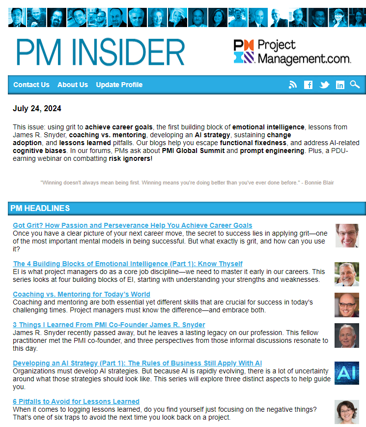 The PM Insider Newsletter for July screenshot