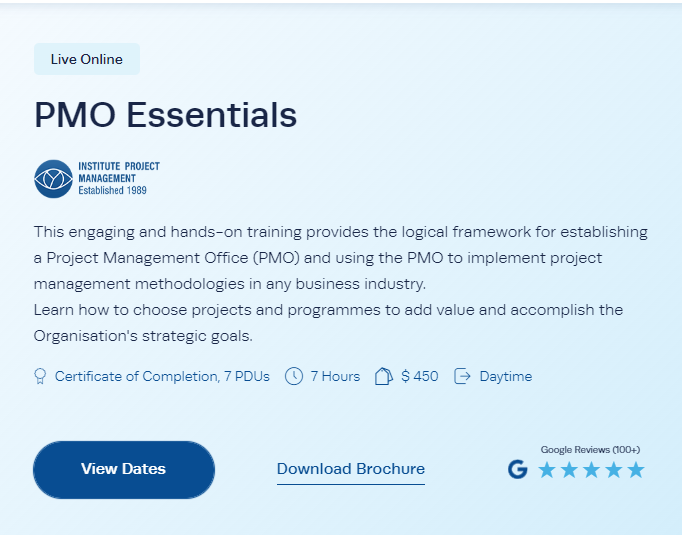PMO Essentials Online Course website screenshot