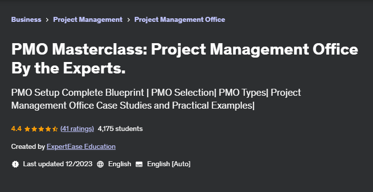 PMO Masterclass course page screenshot