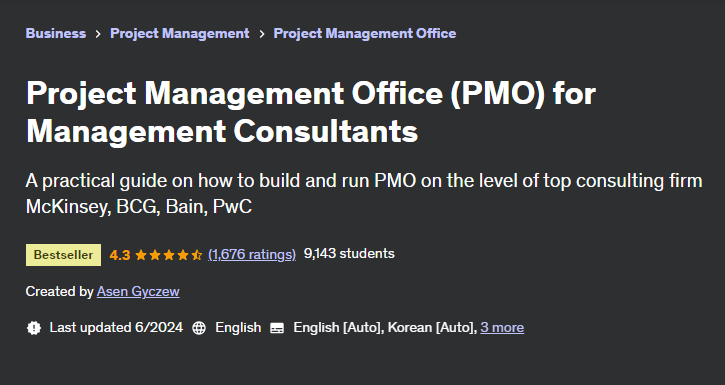 Project Management Office (PMO) for Management Consultants course page screenshot
