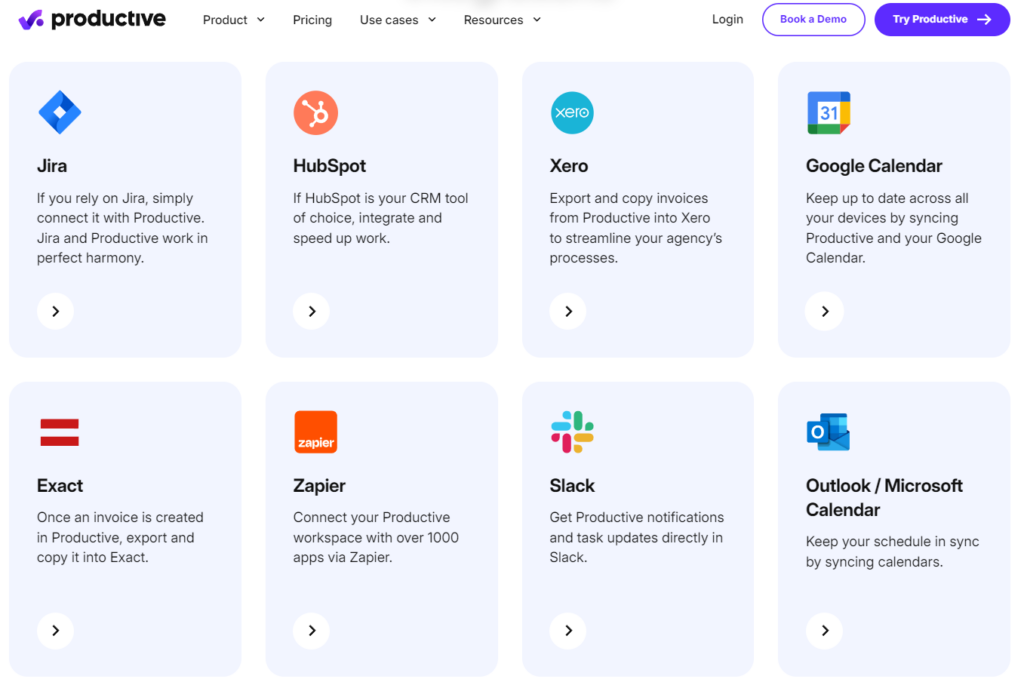 productive integration capabilities screenshot