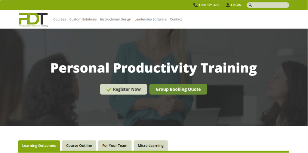 Screenshot of the Personal Productivity course landing page