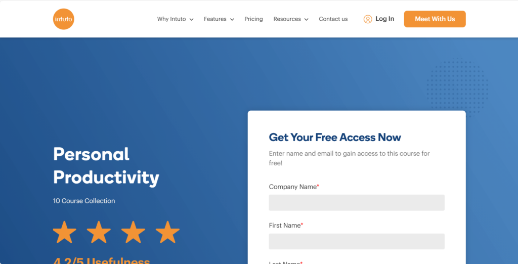 Screenshot of the landing page for the Personal Productivity course
