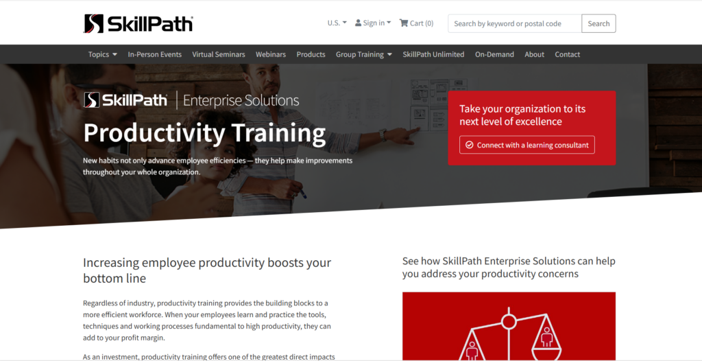 Screenshot of the Productivity Training course page